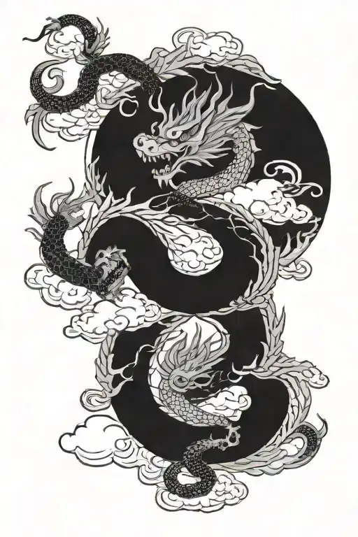 chinese dragon with clouds tattoo design idea