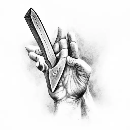 praying hands cut off with an axe tattoo design idea