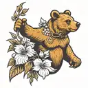 honey bear standing next to bougainvillea flowers tattoo design idea