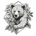 honey bear standing next to bougainvillea flowers tattoo design idea