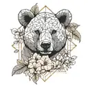 honey bear standing next to bougainvillea flowers tattoo design idea