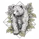 honey bear standing next to bougainvillea flowers tattoo design idea