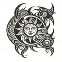tribal sun and moon tattoo design idea