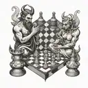God and devil play chess tattoo design idea