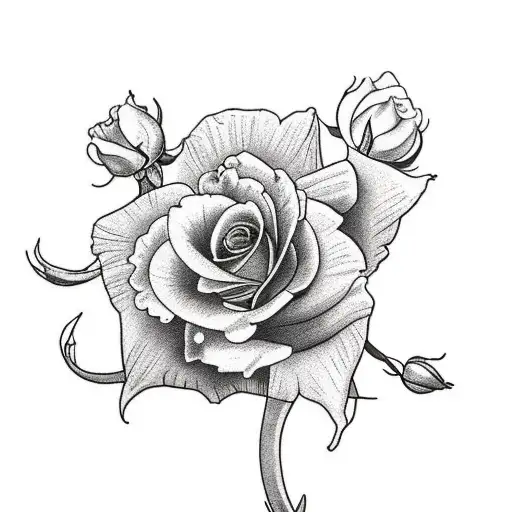Rose, larkspur, daffodil, marigold, narcissus, violet bouquet tattoo design idea