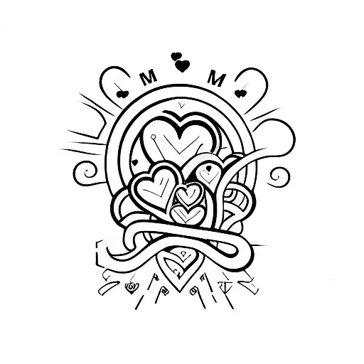 3 hearts with initials D C L in the hearts and a heartbeat line going through the hearts tattoo design idea