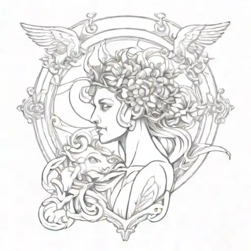 Create a sketch of a symbolic representation of Ancient Greek mythology intertwined with architectural elements tattoo design idea