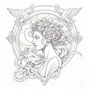 Create a sketch of a symbolic representation of Ancient Greek mythology intertwined with architectural elements tattoo design idea