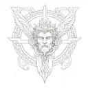 Create a sketch of a symbolic representation of Ancient Greek mythology intertwined with architectural elements tattoo design idea