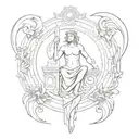 Create a sketch of a symbolic representation of Ancient Greek mythology intertwined with architectural elements tattoo design idea