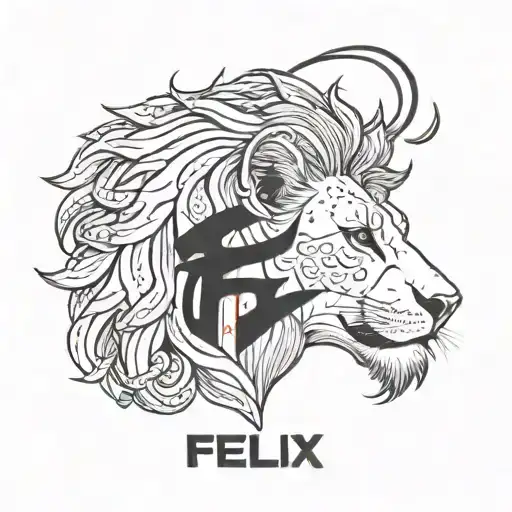 half lion, half name "Felix"  tattoo design idea