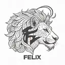 half lion, half name "Felix"  tattoo design idea