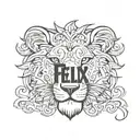 half lion, half name "Felix"  tattoo design idea