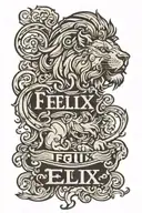 half lion divided half name "Felix"  tattoo design idea