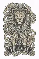 half lion divided half name "Felix"  tattoo design idea