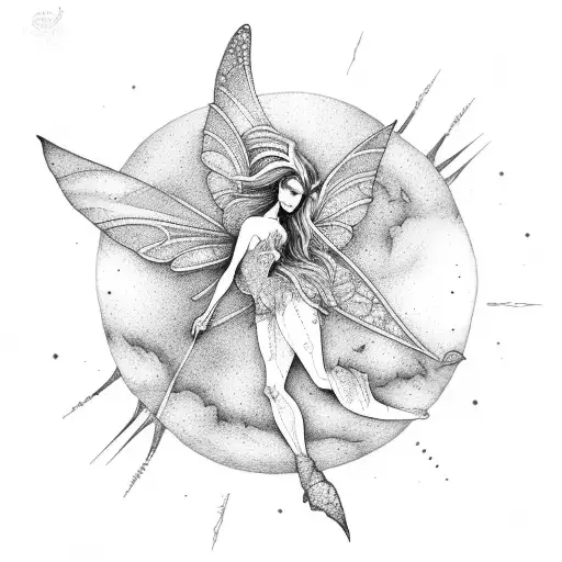 fairy on the moon tattoo design idea