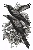 crows with flowers and snake  tattoo design idea