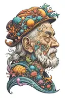 cosmic wandering old man tattoo design idea