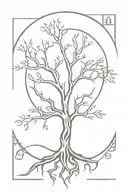 tree with roots and roman numerals tattoo design idea