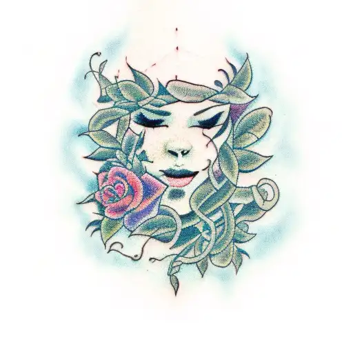 A tattoo design featuring a column wrapped with vines and flowers, symbolizing growth and transformation in the face of adversity tattoo design idea