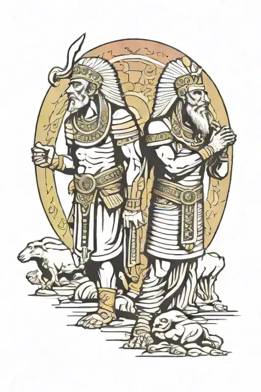 Ramses and Moses color sleeve tattoo design idea