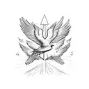 flying dove with peace symbol in front of it tattoo design idea