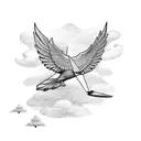 flying dove with peace symbol in front of it tattoo design idea
