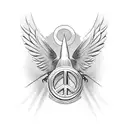 flying dove with peace symbol in front of it tattoo design idea