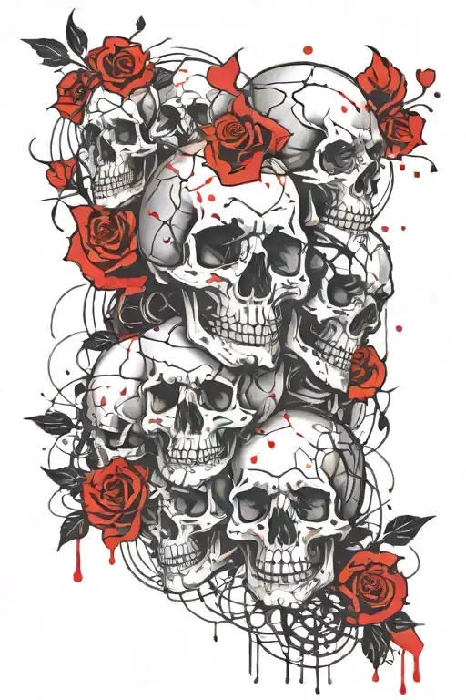 skulls hearts and roses intertwined tattoo design idea