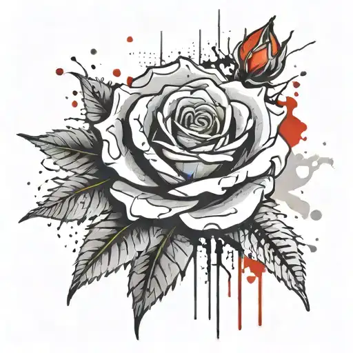rose growing black & gray with red center representing tattoo design idea
