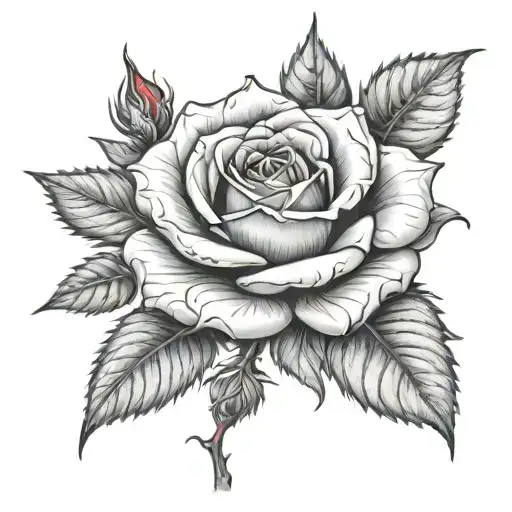 rose growing black & gray with red center representing tattoo design idea