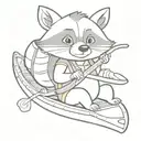 cartoon raccoon in a canoe wearing a backpack holding a banana tattoo design idea