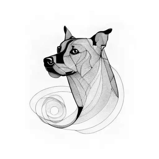 A black tattoo made with lines, without filling, in the shape of a greyhound surrounded by musical notes. tattoo design idea
