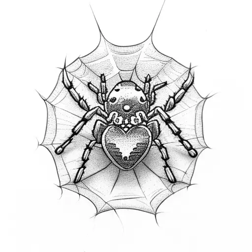 A heart with spider leg and hihanbana flower grow out from it tattoo design idea