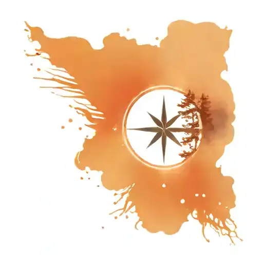 aurora borealis, stars, space, river, time , compass, black trees   tattoo design idea