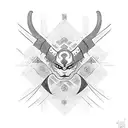 a centepide who is crawling in a straight line. two katanas stab it from both sides. its very symmetrical  tattoo design idea