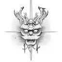 a centepide who is crawling in a straight line. two katanas stab it from both sides. its very symmetrical  tattoo design idea