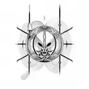 a centepide who is crawling in a straight line. two katanas stab it from both sides. its very symmetrical  tattoo design idea