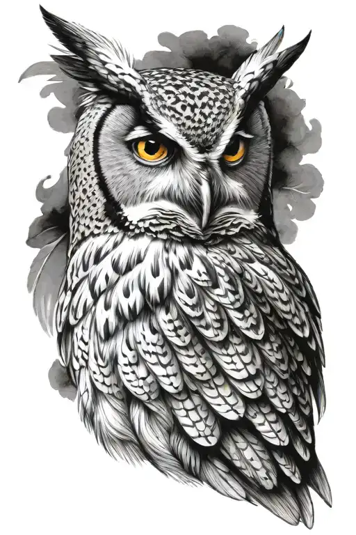 owl side view wings in front of face tattoo design idea