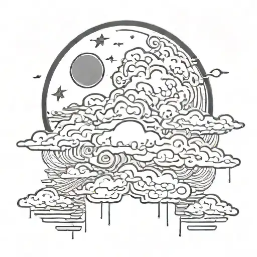 full moon, with rain, lightning and clouds tattoo design idea