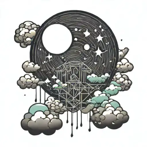 full moon, with rain, lightning and clouds tattoo design idea