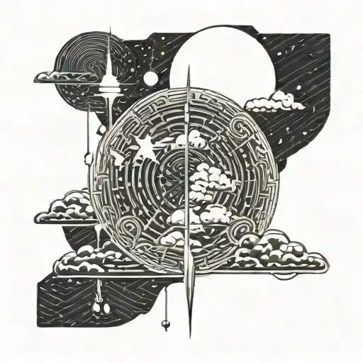 full moon, with rain, lightning and clouds tattoo design idea