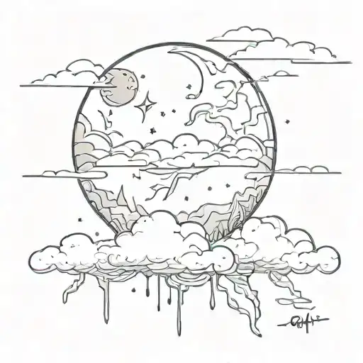 full moon, with rain, lightning and clouds tattoo design idea