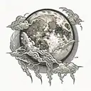 full moon, with rain, lightning and clouds tattoo design idea