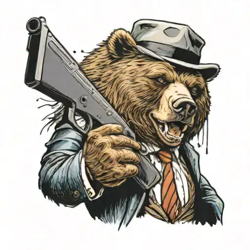 a tattoo of angry bear in suit holding ak 47  tattoo design idea
