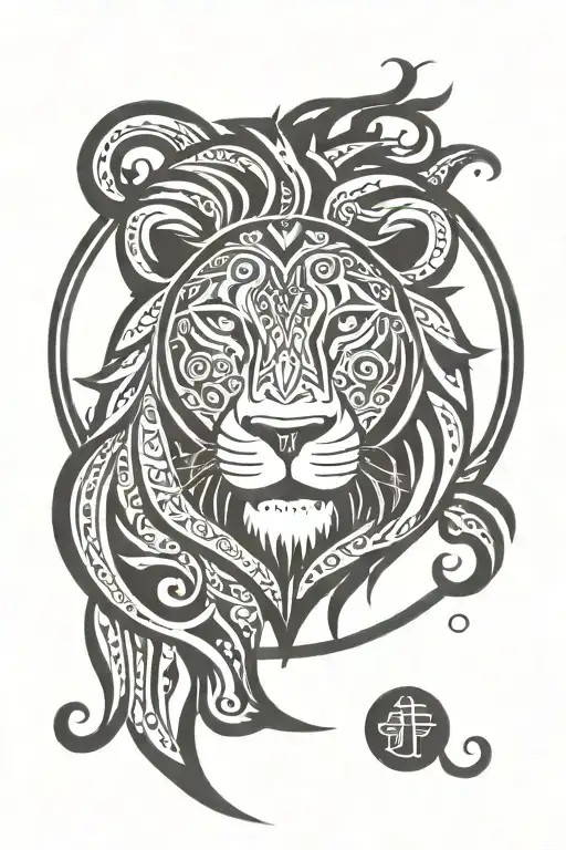 a lion head with circle tribal patterns tattoo design idea
