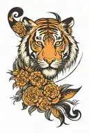 a tiger  head with circle tribal patterns tattoo design idea