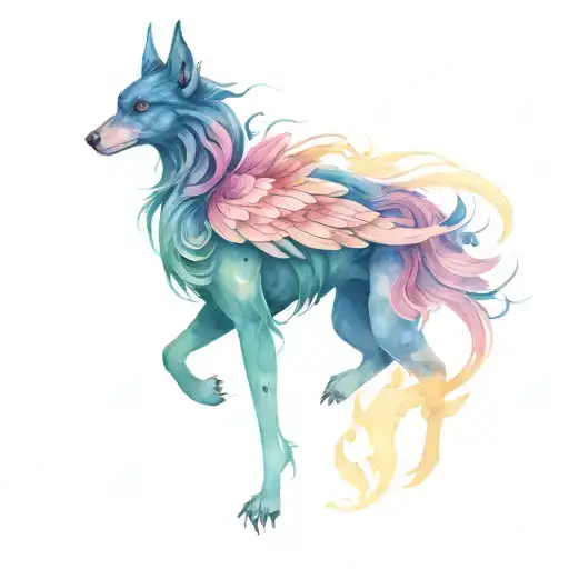 simurgh dog full figure tattoo design idea