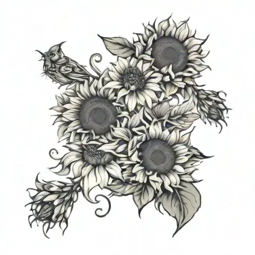 sunflowers, fried kalho and puca tattoo design idea