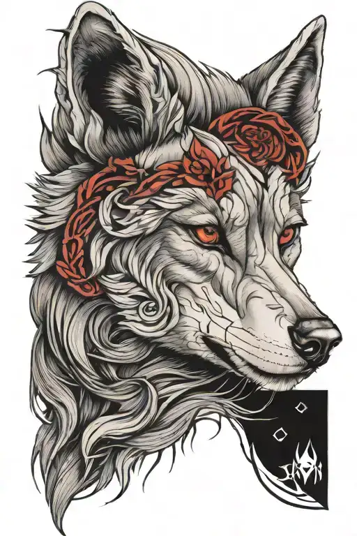 wolf face wolf head red skinned girl tattoo design idea